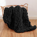 WESHIONGOO Chunky Knit Blanket Throw 40"*40" Knitted Throw Blankets for Couch Bed Fluffy Soft Blanket with Jumbo Chenille Yarn Thick 100% Handmade(Black)-Ruum Studio Home