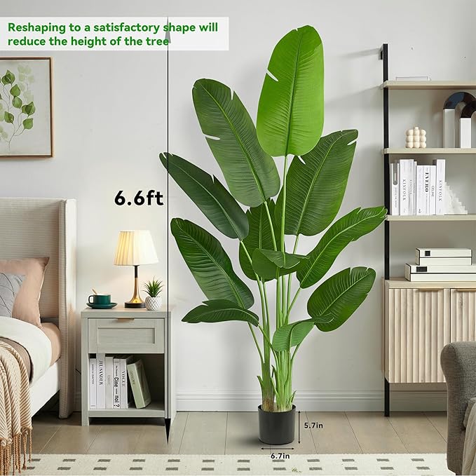 Faux Bird of Paradise Silk Artificial Plant Faux Banana Leaf Tree for Home Decor Indoor Floor Plant with 11 Trunks (1, Black Planter, 6.6 FT)-Ruum Studio Home