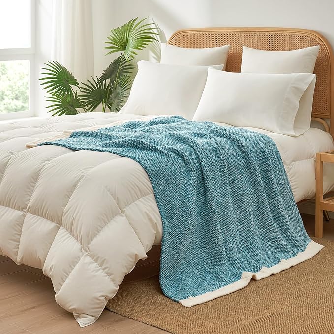 Snuggle Sac Teal Throw Blankets for Couch, Super Soft Warm Blankets Cozy Knit Fuzzy Plush Lightweight Throws for Sofa, Bed, Living Room, Heather Teal, 50x60 inches-Ruum Studio Home