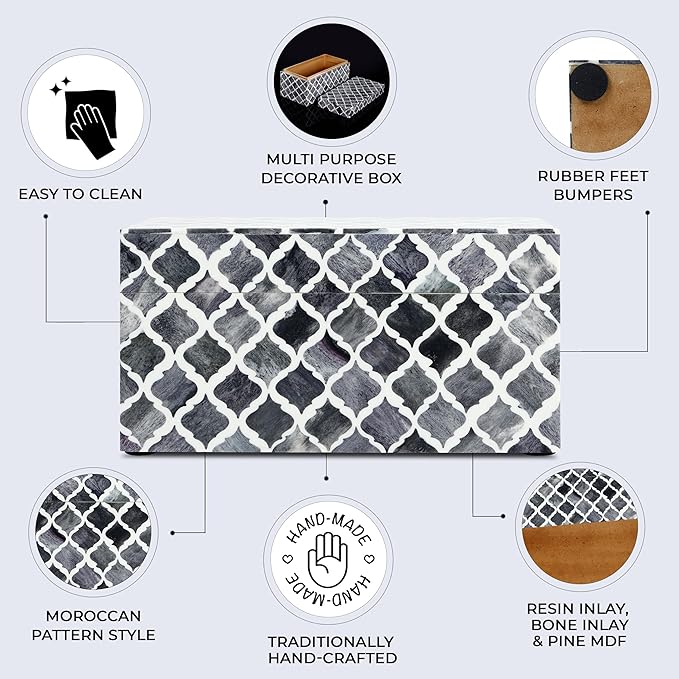 Handicrafts Home Handmade Moroccan Pattern Inspired Decorative Box - Large Storage Organizer for Neck Chains, Watches, Memory Keepsakes - Boho Style Treasure Box, Multipurpose Gift - Grey, 10x5x5-Ruum Studio Home