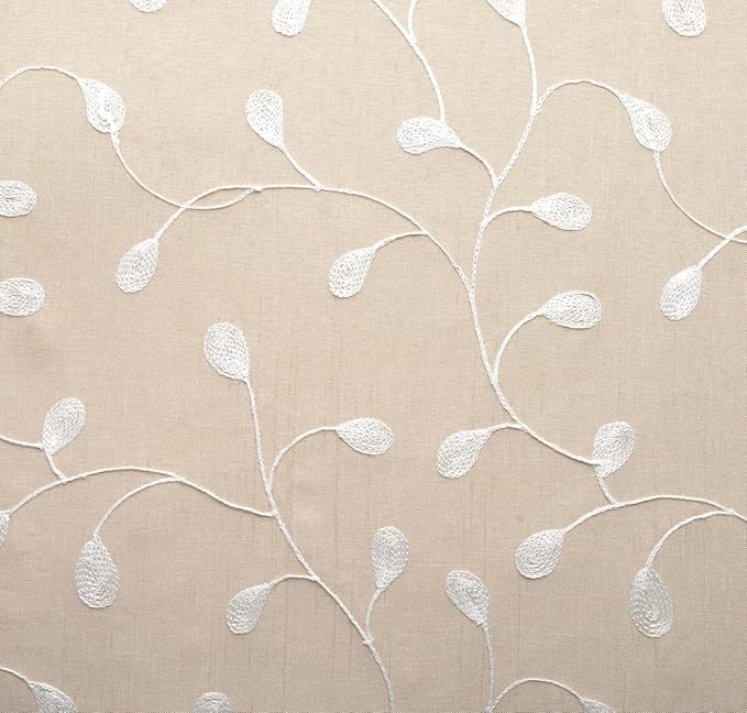 MIUCO Floral Embroidered Semi Sheer Curtains Faux Linen Grommet Curtains for Kitchen 52 x 84 Inch 2 Panels, Linen-Ruum Studio Home