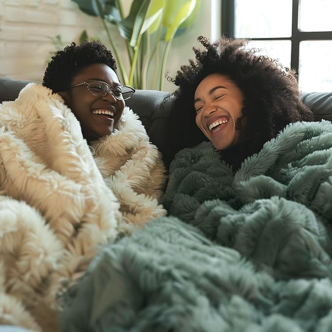 Bedsure GentleSoft Fluffy Sage Green Blankets Queen Size for Bed, Thick Sherpa Faux Fur Fleece Fuzzy Plush Winter Warm Soft Queen Blankets, Bedroom Decor Sage Green Cozy Gifts for Women Men, 90x90-Ruum Studio Home