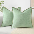 decorUhome Chenille Soft Throw Pillow Covers 22x22 Set of 2, Farmhouse Velvet Neutral Decorative Euro Pillow Covers with Stitched Edge for Couch Sofa Bed Home Decor, Sage Green-Ruum Studio Home