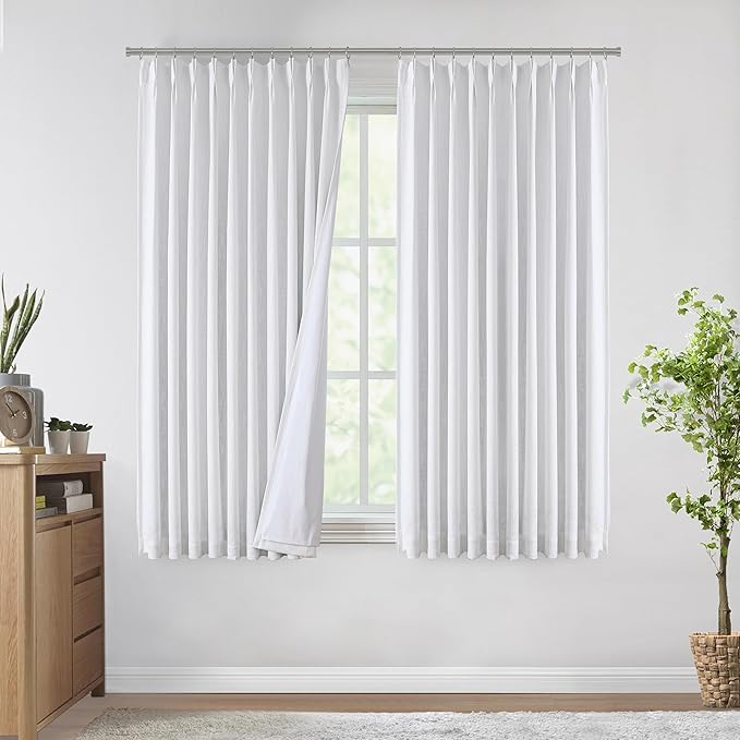 Vision Home White Pinch Pleated Full Blackout Curtains 60 inch Wide Thermal Insulated Window Curtains for Living Room Bedroom Room Darkening Pinch Pleat Drapes with Hooks Back Tab 1 Panel 60" Wx72 L-Ruum Studio Home