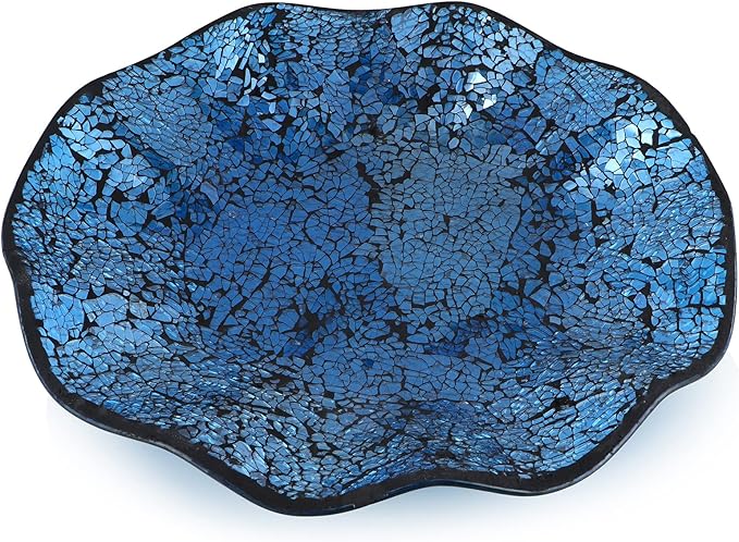 MDLUU Mosaic Centerpiece Tray, 12" Decorative Glass Plate, Home Decor Glass Bowl for Dining Room Table, Coffee Table, Gift (Turquoise)-Ruum Studio Home