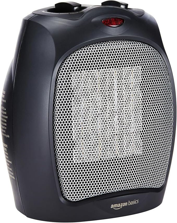 Amazon Basics Ceramic Space Heater, Portable Indoor Heating Solution, With Overheat and Tip-Over Protection, Thermostat, Non-Oscillating, 1500W, 7.52"D x 6.34"W x 9.45"H, Black-Ruum Studio Home