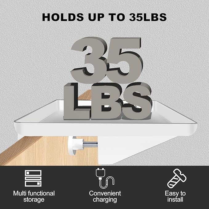 Bedside Shelf for Bunk & Loft Beds,College Dorm Room and Kids Room Essentials,Bed Side Table Tray Organizer,Clip On Nightstand,White-Ruum Studio Home