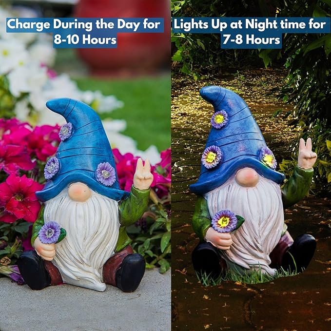 Peace Gnome Decorations for Yard/Lawn – Weatherproof Garden Statue – Fun Spring Summer Charming Gnomes Gifts for Women (Blue Peace Gnome)-Ruum Studio Home