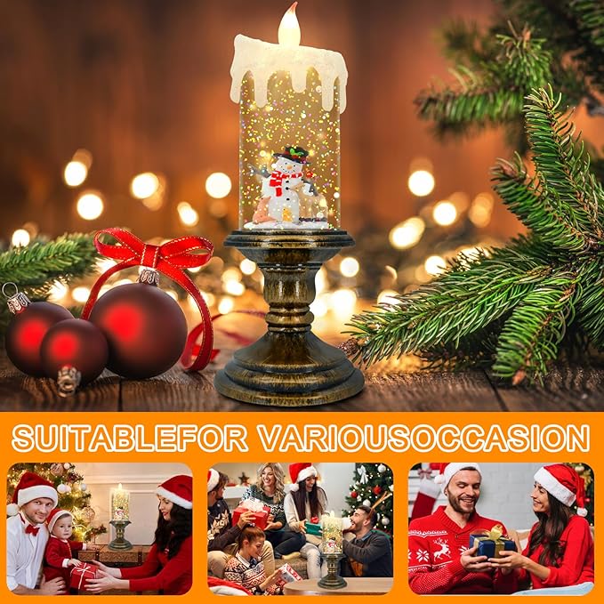 Christmas Flameless Candles, Flickering Flameless Candles with Timer, LED Candles Battery Operated, Snow Globe Candle Light for Christmas Decorations-Ruum Studio Home