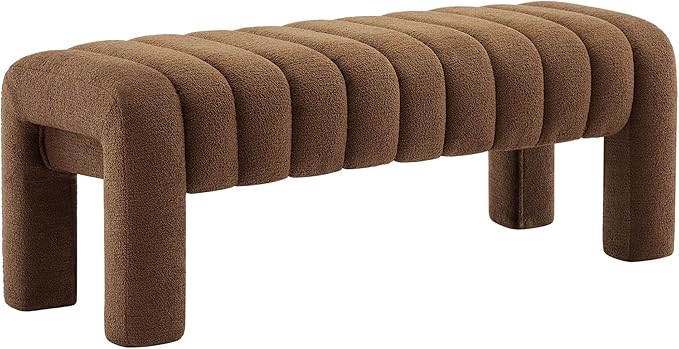 43.3" Bedroom Bench, Upholstered Entryway Bench, Modern End of Bed Ottoman with Solid Wood Legs and Adjustable Foot Pegs for Entryway, Dining Room and Living Room (Brown Boucle)-Ruum Studio Home