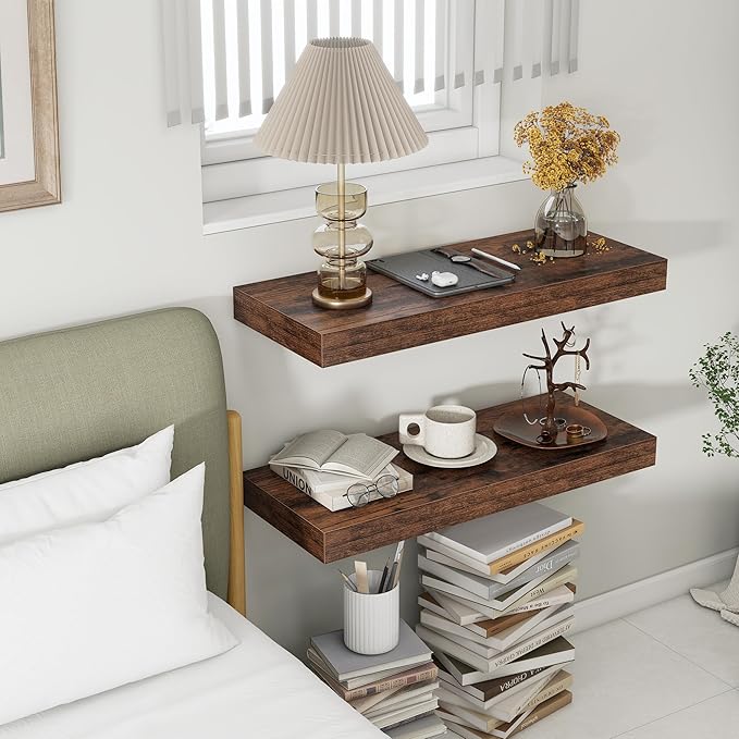 12 Inch Deep Floating Shelves for Wall | 30 Inch Floating Shelves Set of 2 | Rustic Wood Shelves for Living Room Bathroom Laundry Room Bedroom Kitchen Home Office - Rustic Brown-Ruum Studio Home