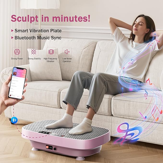 Vibration Plate Exercise Machine, Ultra-Quiet Vibration Plate for Lymphatic Drainage & Body Toning, Whole Body Vibration Platform with Bluetooth, Resistance Bands, Home Gyms Equipment-Ruum Studio Home