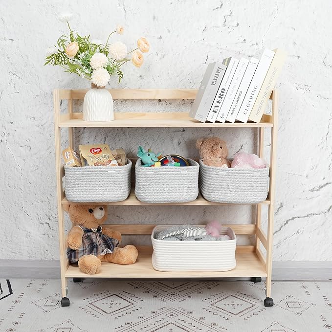 Small Woven Storage Baskets 13“X9”X5“ Decorative Rope Bins for Organizing Shelves, Closets, and Toys, Empty Gift Baskets, Cute Organizer Basket for Home and Office (grey, Large)-Ruum Studio Home