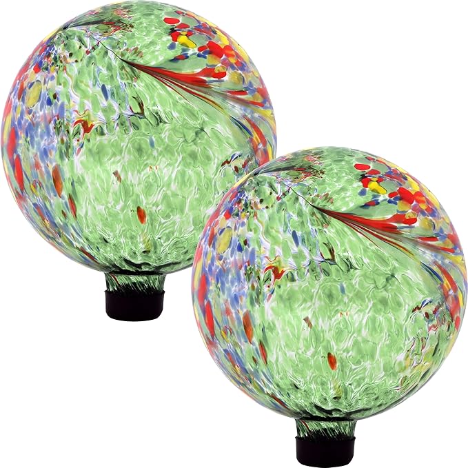 Sunnydaze 10-Inch Gazing Ball for Garden - Glass Gazing Globe for Outside - Garden Orb Yard Decor - Green Artistic - Set of 2-Ruum Studio Home