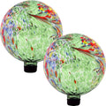 Sunnydaze 10-Inch Gazing Ball for Garden - Glass Gazing Globe for Outside - Garden Orb Yard Decor - Green Artistic - Set of 2-Ruum Studio Home