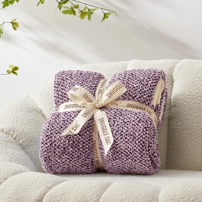 Snuggle Sac Purple Throw Blankets for Couch, Super Soft Warm Blankets Cozy Knit Fuzzy Plush Lightweight Throws for Sofa, Bed,Living Room, Heather Purple, 50x60 inches-Ruum Studio Home