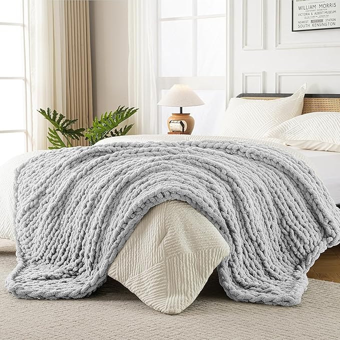 Ultra Soft Chunky Knit Blanket Throw -50x60 Hand Knitted Warm Chenille Throw Blanket, Home Decor Soft Thick Yarn Cable Knit Blanket Breathable Fleece Banket Christmas for Couch Bed Sofa Best GIF-Ruum Studio Home