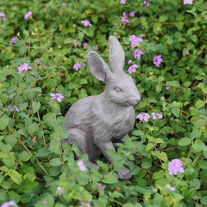 DiliComing Grey Resin Rabbit Garden Statue - Large Garden Statues for Home Yard Decor Garden Statues for Outside Balcony Bunny Decor for Garden Gifts 9 × 5 × 12 Inch-Ruum Studio Home