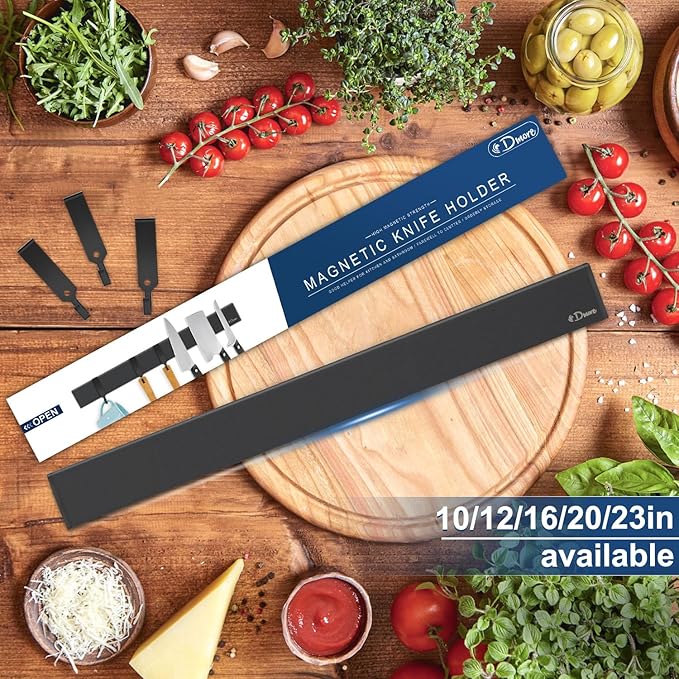 Dmore magnetic knife holder for wall—with 3 hooks, No Drilling 16 Inch black knife magnetic strip, Powerful knife magnet rack, include Adhesive Tape and screws for Knives, Utensils, and Tools-Ruum Studio Home