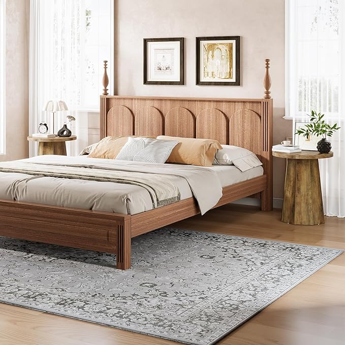 Tribesigns Round Pedestal End Table, Farmhouse Couch Side Table with Octagonal Base, Nightstand Accent Wooden Drink Stand (2, Rustic Brown)-Ruum Studio Home