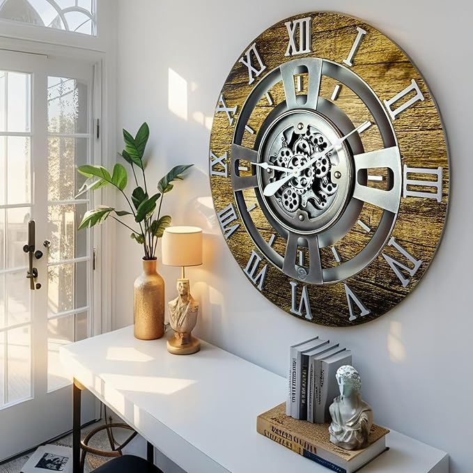 The Gears Clock Real Moving Gear Wall Clock England Line (Gold Antique, 24 inches (60 cm))-Ruum Studio Home