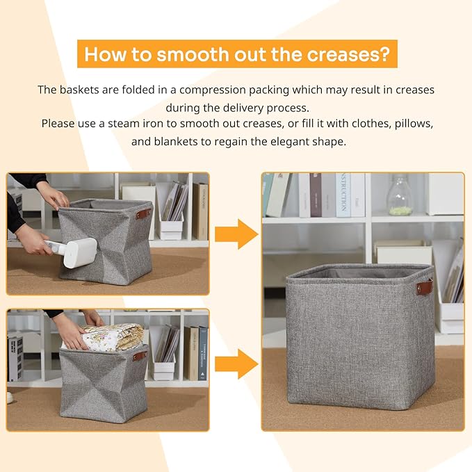 DULLEMELO Square Storage Cubes Baskets for Gifts Empty, 11 inch Cube Stroage Bins Linen Closet Organizers and Storage Baskets for Toy Nursery Shelves Bedroom Storage(4 Pack - 11" Grey)-Ruum Studio Home