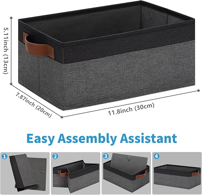 GhvyenntteS Small Fabric Storage Bins with Handles 6 Pack, 11.8" x 7.87" x 5.11" Storage Baskets for Shelves, Baskets for Organizing Clothes Underwear Socks Hats DVDs (Grey/Black)-Ruum Studio Home