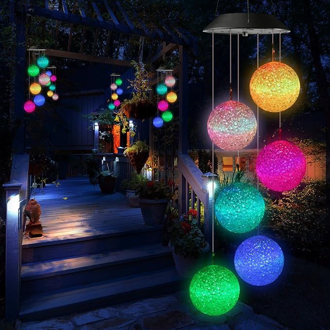 Toodour Solar Wind Chime, Color Changing Ball Wind Chimes, LED Decorative Mobile, Gifts for Mom Grandma, Waterproof Outdoor Solar Lights for Garden, Patio, Party, Yard, Window, Outdoor Decorations-Ruum Studio Home