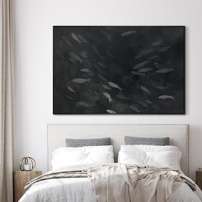 SIGNWIN 46"x72" Extra Large Framed Wall Art Monochrome Fish Silhouettes Illustration for Home Living Room Bedroom Decor (Frame Assembly Required)-Ruum Studio Home