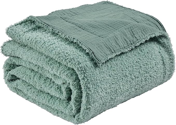 EMME Muslin and Fleece Twin Blanket Reversible - 60"*80" Teal Soft Warm Throw Blankets for Couch Bed Picnic Travel Bed-Ruum Studio Home