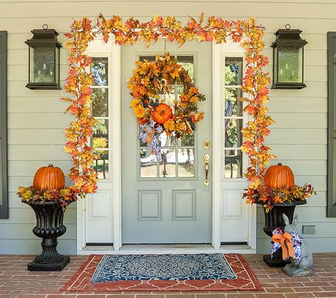 Lvydec 2 Pack Fall Maple Leaf Garland - 5.9ft/Piece Artificial Fall Foliage Garland Thanksgiving Decor for Home Wedding Party Christmas (Yellow)-Ruum Studio Home