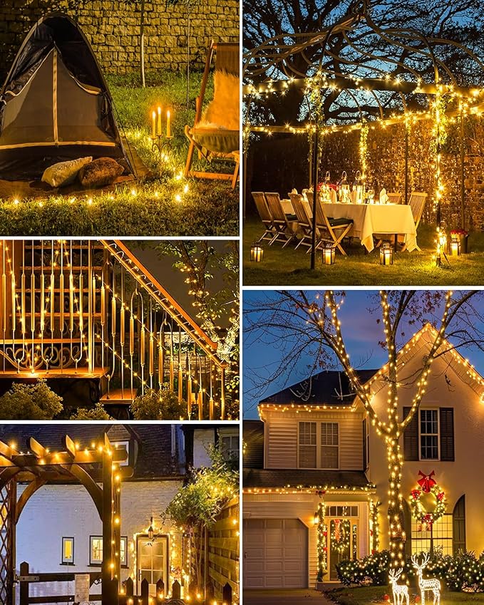 1 Pack Solar Fairy Lights for Outside Waterproof, 49FT/15M 150LED Solar String Lights Outdoor 8 Modes Solar Twinkle Lights for Garden Yard Christmas Tree Wedding Party Decor, Warm White-Ruum Studio Home