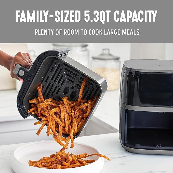 GreenLife Compact Electric Air Fryer Oven, 5.3 QT, PFAS-Free Ceramic Nonstick Drawer, 8 One Touch Digital Display, Easy View Window, Auto Shut-Off Timer, Dishwasher Safe Parts, 1500 Watts, Graphite-Ruum Studio Home