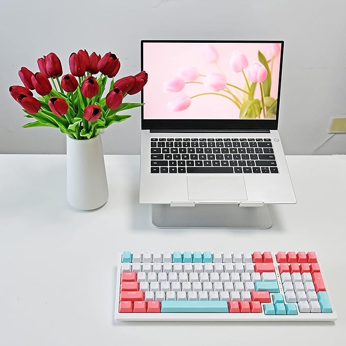 Mandy's Artificial Tulips 20 Stems Burgundy PU Faux Flowers for Wedding Home Decor 13.5 Inch-Ruum Studio Home