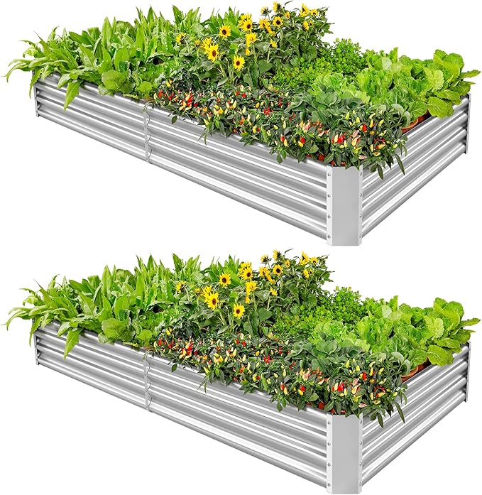 Land Guard 2 Pack 6×3×1ft Galvanized Metal Raised Garden Bed, Metal Planter Kit Box Outdoor for Deep-Rooted Vegetables, Flowers, Green and Herbs……-Ruum Studio Home