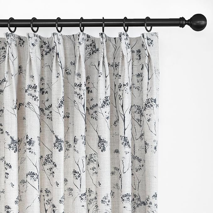 Pinch Pleated Floral Linen Curtains 2 Panels Elegant Light Filtering Privacy Drape,72 Inch Wide by 96 Inch Long Curtains Suitable for Living Rooms and Bedrooms-Ruum Studio Home