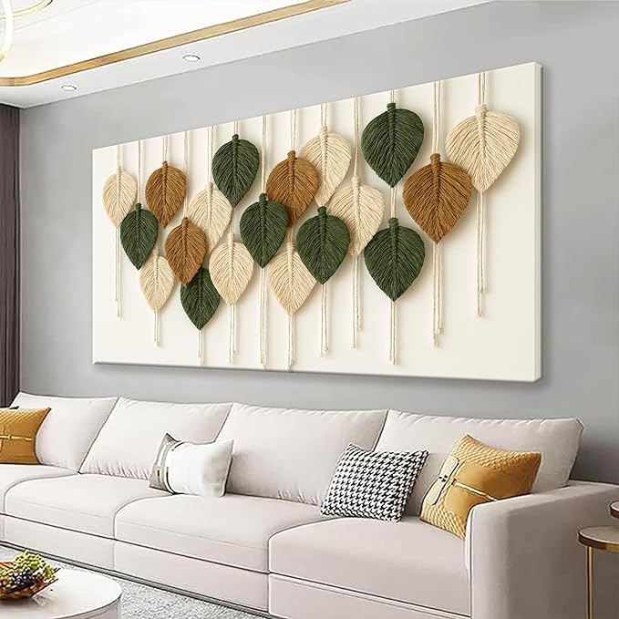 Boho Wall Art Chic Home Wall Art Modern Multicolor Leaves Feather Canvas Wall Art Decor For Living Room Bedroom Apartment Kitchen 24"W X 48"L Ready To Hanging-Ruum Studio Home