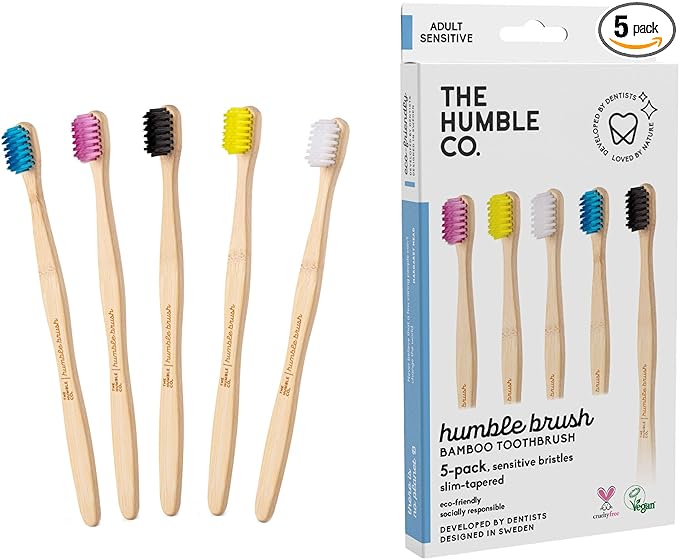 The Humble Co. Bamboo Toothbrushes (5pk) – Toothbrushes for Superior Oral Care, Dental Hygiene, and Gum Care, BPA Free (Ultra Soft Bristles)-Ruum Studio Home