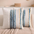 Boho Chenille Tufted Couch Throw Pillow Covers 18x18 Inch Set of 2 Farmhouse Striped Decorative Pillow Covers Accent Neutral Square Pillowcase Blue Cushion Covers for Livingroom Sofa Bed-Ruum Studio Home