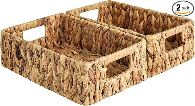 StorageWorks Water Hyacinth Baskets, Small Wicker Baskets for Organizing in Kitchen and Bathroom, 2-Pack-Ruum Studio Home