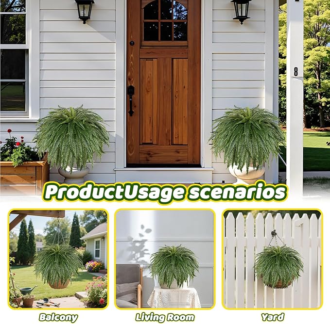 Single Silky 50" Artificial Fern Plant, Large Fake Fern with 128Fronds, Realistic Faux Boston Fern Bush for Outdoors & Indoor, Silk Greenery for Planter, Garden, Office, Home Décor-Ruum Studio Home