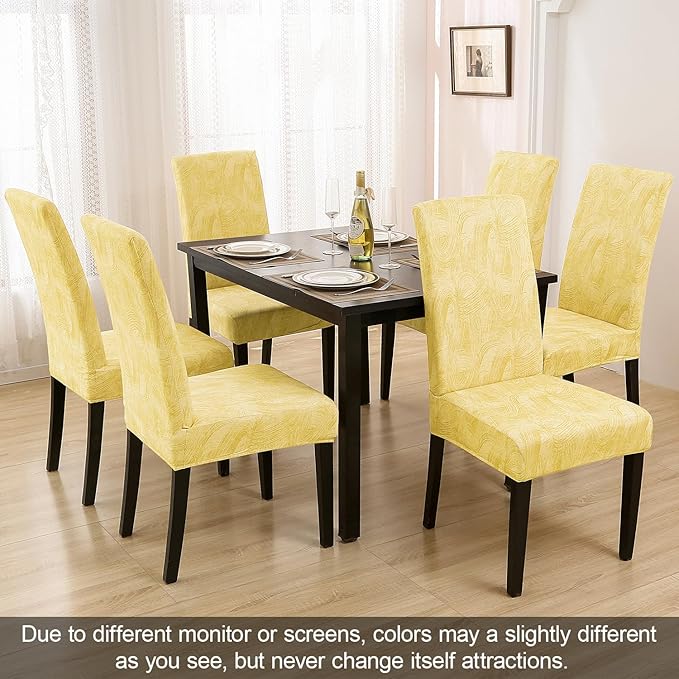 JQinHome Pattern Chair Covers for Dining Room Set of 6, High Stretch Removable Washable Parsons Chair Slipcover for Home Party Hotel Wedding Ceremony (Quicksand Beige,6PCS)-Ruum Studio Home