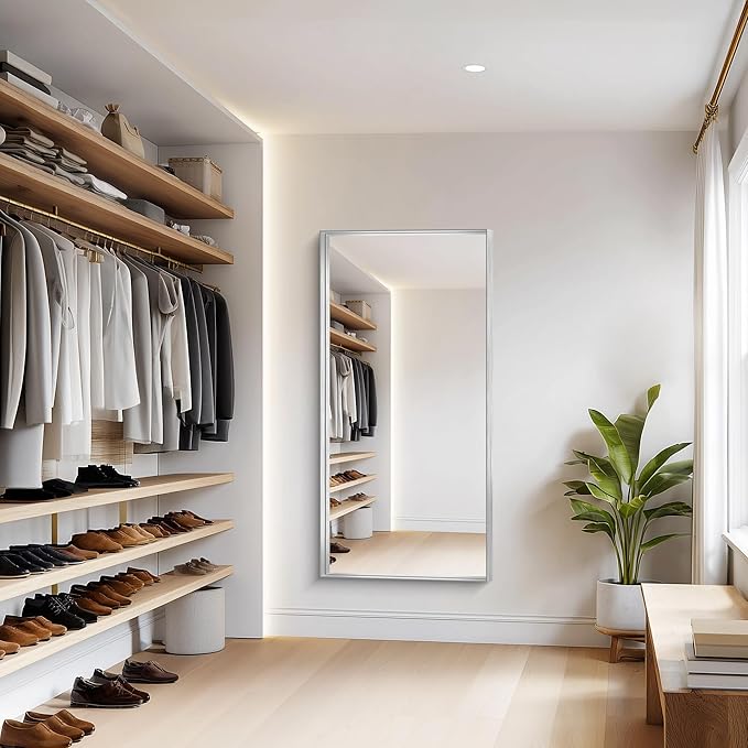 Silver Bathroom Mirror, 30x60 Inch Rectangular Deep Frame Mirror, Large Wall Mounted Bathroom Vanity Mirror Over Sink for Bedroom,Restroom, Living Room, Hangs Vertically or Horizontally-Ruum Studio Home