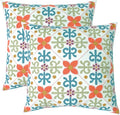Embroidered Decorative Throw Pillow Cover, 18"x18" Set of 2, Farmhouse Pillowcase Colorful Flower Knit Pattern Cotton Canvas Cushion Case Square Floral Pillow Case for Sofa Couch Bed Living Room-Ruum Studio Home