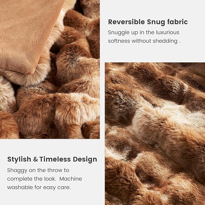 Cozy Bliss Faux Fur Throw Blanket for Couch, Fuzzy Soft Plush Thick Bubble Blanket for Sofa Bedroom Living Room, 50 * 60 Inches Tie Dye Brown-Ruum Studio Home