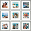 Vittanly 12x12 Picture Frames Set of 9, Shatter Resistant Plexiglass, Display 8x8 Pictures with Mat or 12x12 without Mat, Photo Frames for Wall Mount, Engineered Wood, Grey-Ruum Studio Home