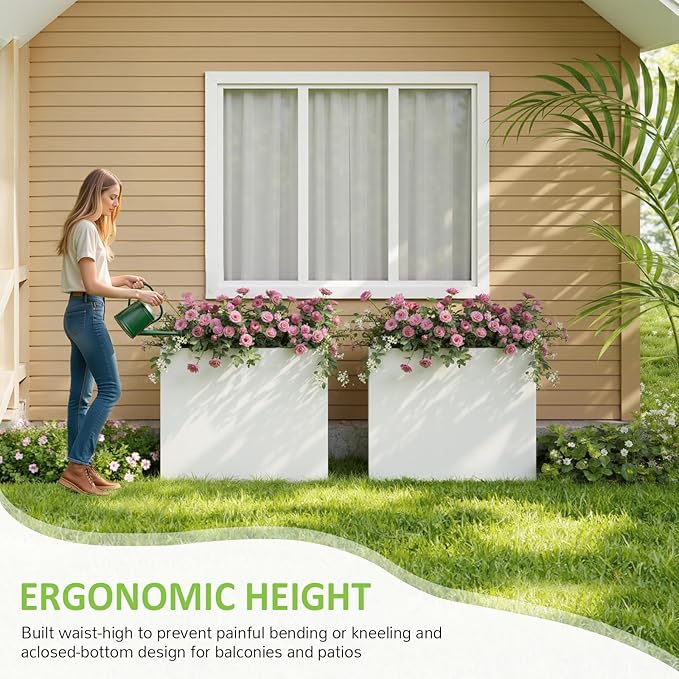 Planter Box Outdoor 38"W x 10.2"D x 30"H- Tall Rectangular Planters for Outdoor Patio/Porch, All-Weather with Anti-dumping Kit, Durable Galvanized Steel, Modern Design for Plants, Flower,Garden-Ruum Studio Home