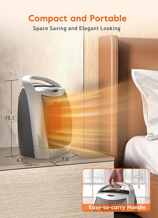 GiveBest Space Heaters for Indoor Use, Portable Heater with Thermostat, Timer, Eco Mode and Fan Mode, 1500W PTC Ceramic Fast Safety Heat for Bedroom Home-Ruum Studio Home