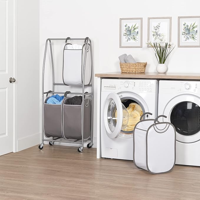 Neatfreak - 2 Tier Vertical Rolling Laundry Cart - Rolling Storage Cart On Wheels With 4 x Tote Hampers For Laundry, Towels, Blankets & Bathroom Organization - Quad Laundry Sorter-Ruum Studio Home