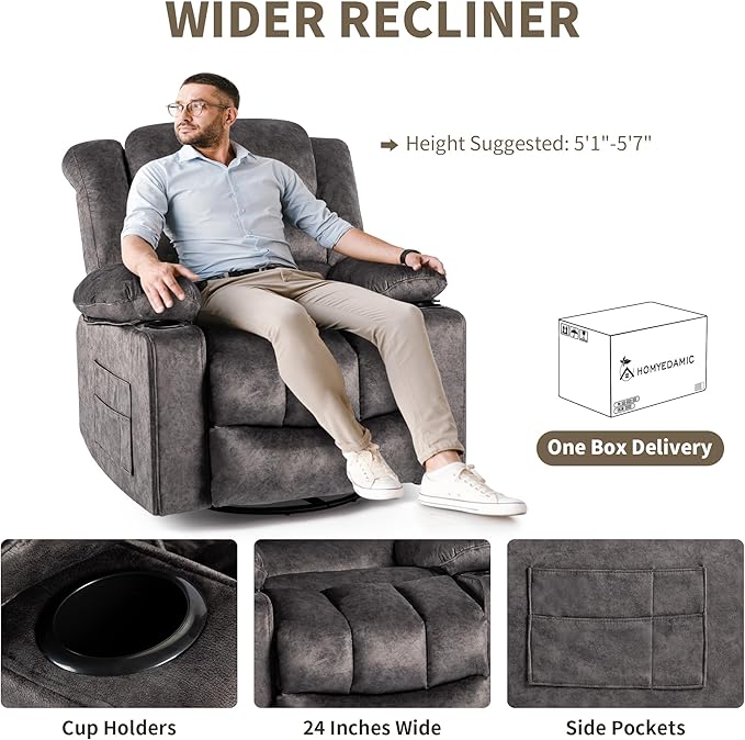 Recliner Chair Rocker Modern Ergonomic Lounge 360 Degree Swivel Single Sofa Seat Living Room Lounge Recliners on Clearance Foam Filling-Ruum Studio Home